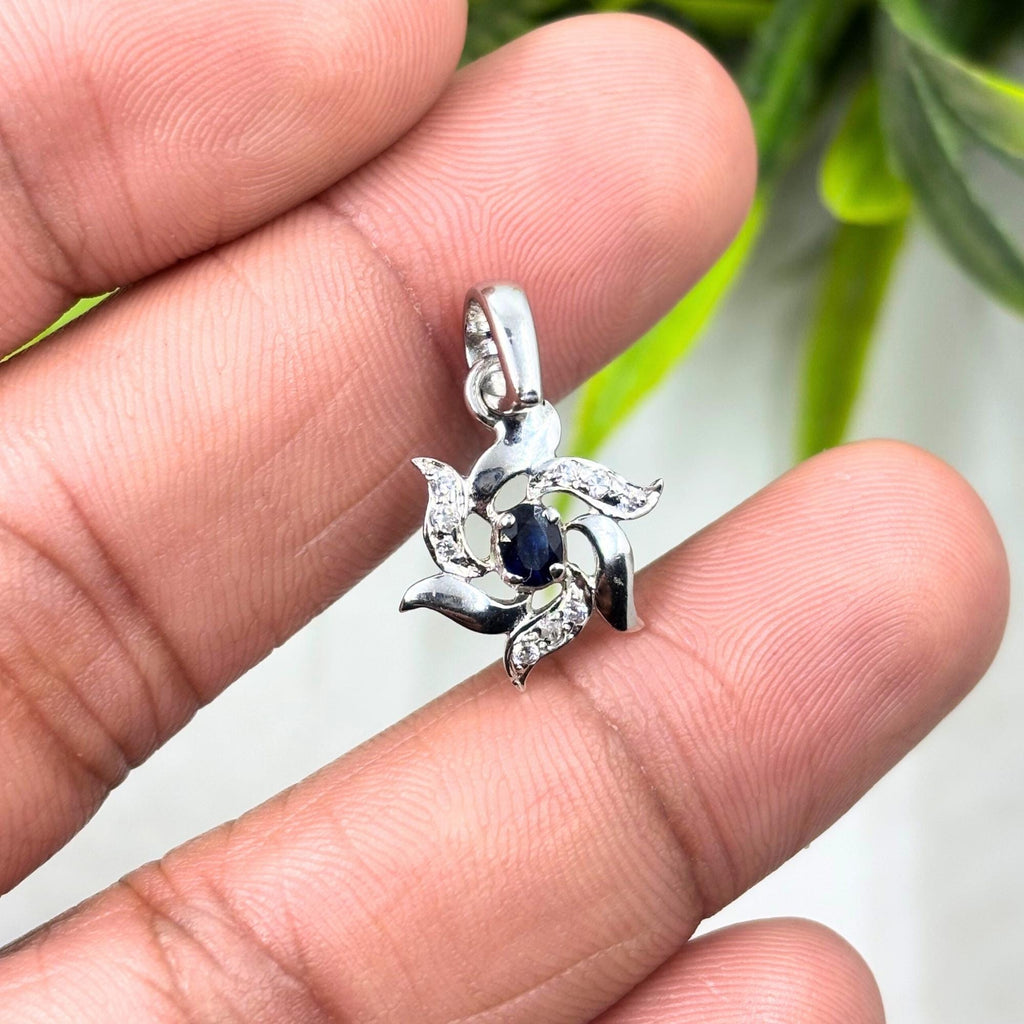 Sapphire CZ Flower Pendant – Sterling Silver September Birthstone Necklace
