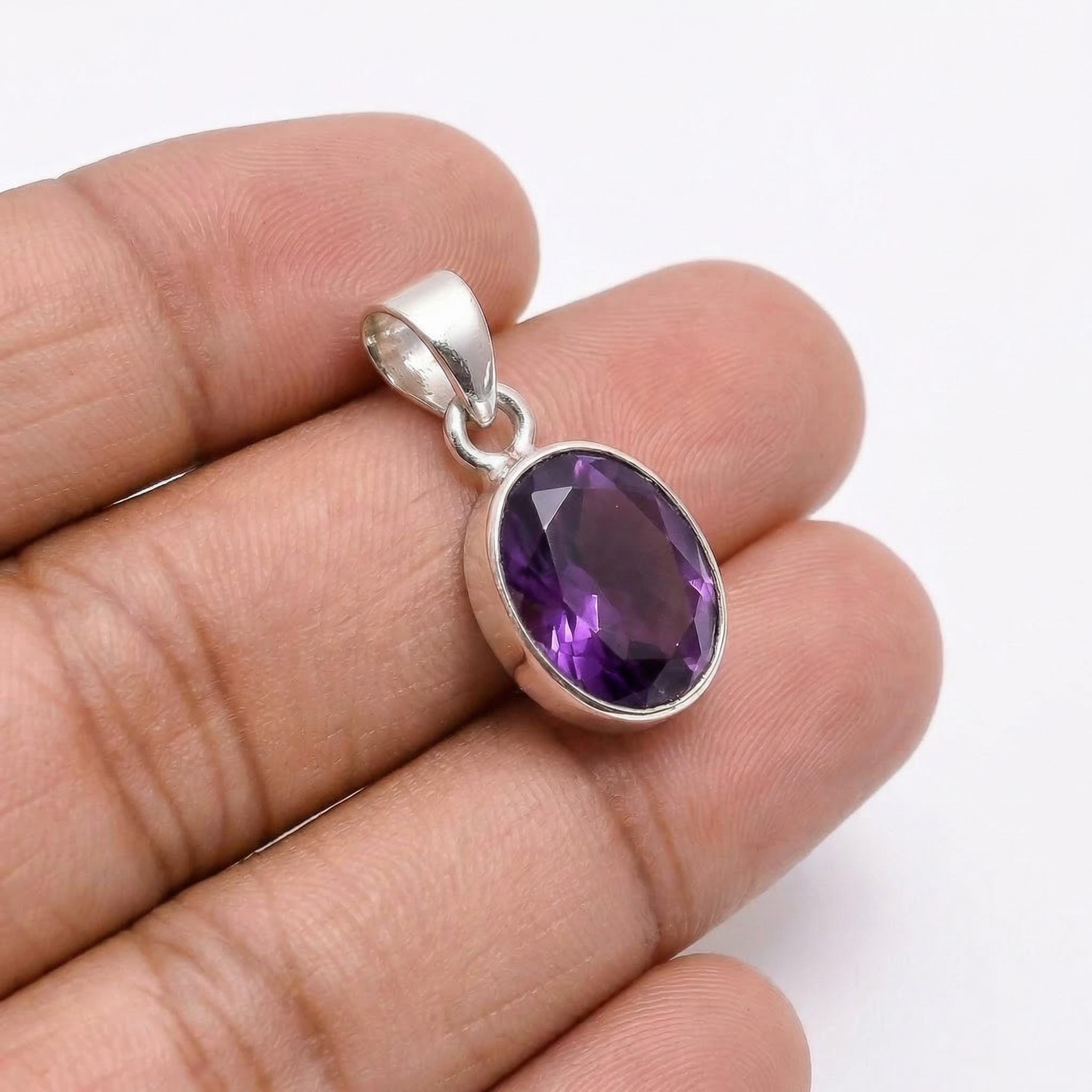 Oval Amethyst Pendant – 925 Sterling Silver, February Birthstone Jewelry