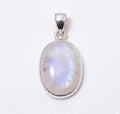 Oval Rainbow Moonstone Pendant – Sterling Silver Boho Gemstone Necklace