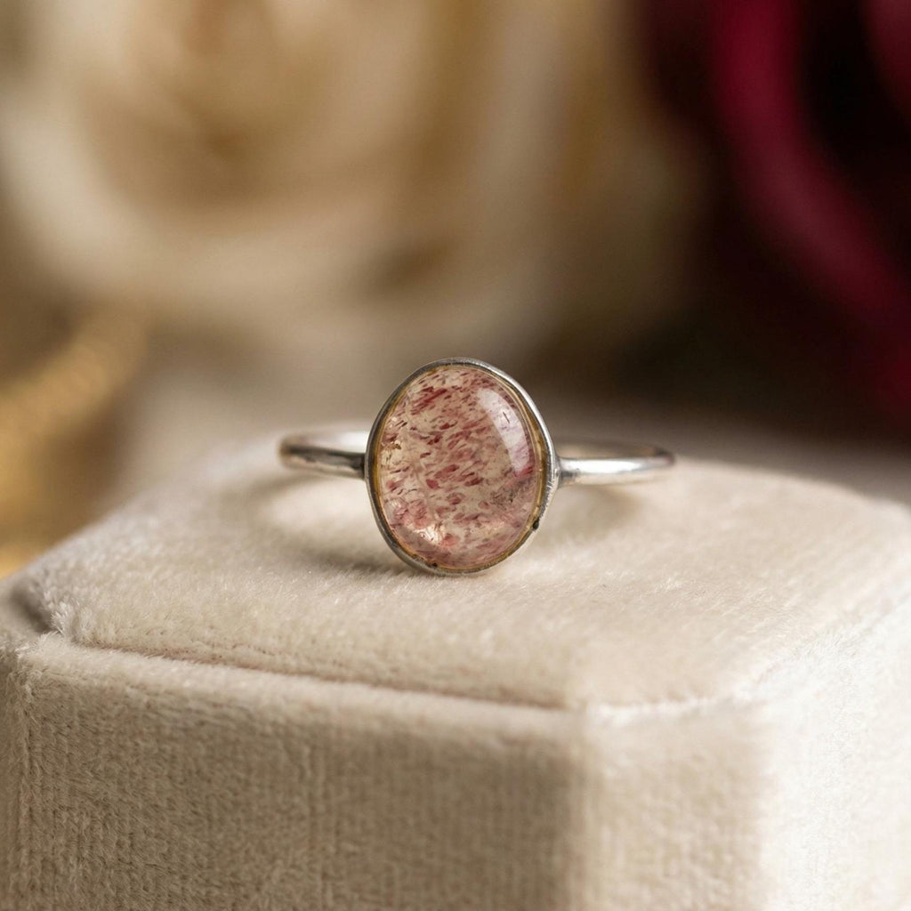 Strawberry Quartz Ring: 925 Sterling Silver, Handmade Pink Gemstone