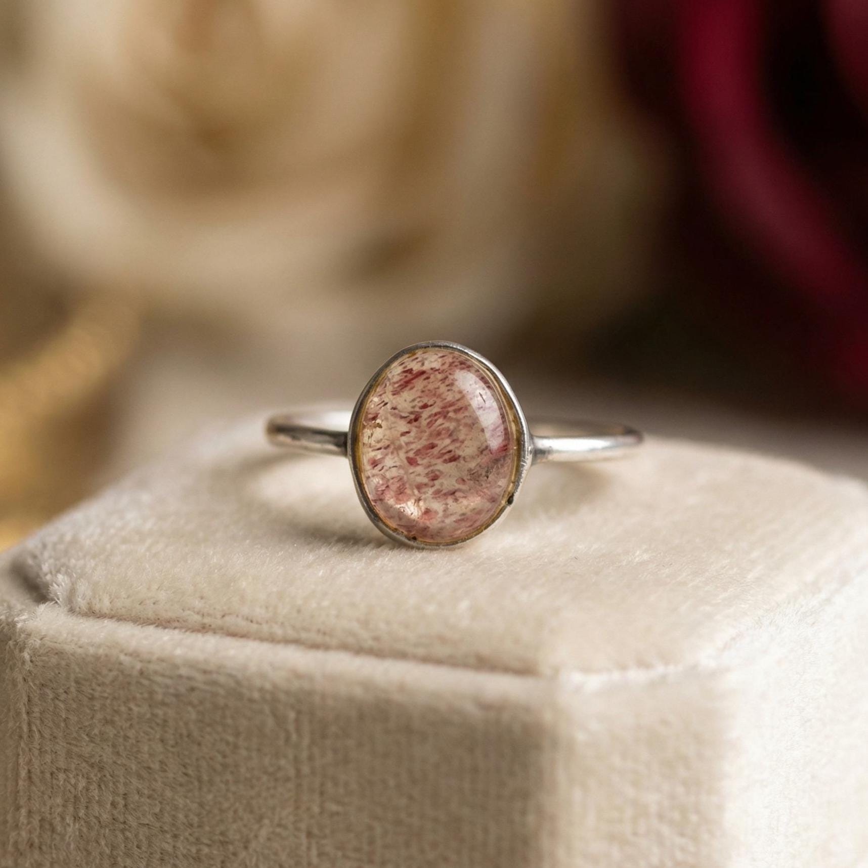 Strawberry Quartz Ring: 925 Sterling Silver, Handmade Pink Gemstone
