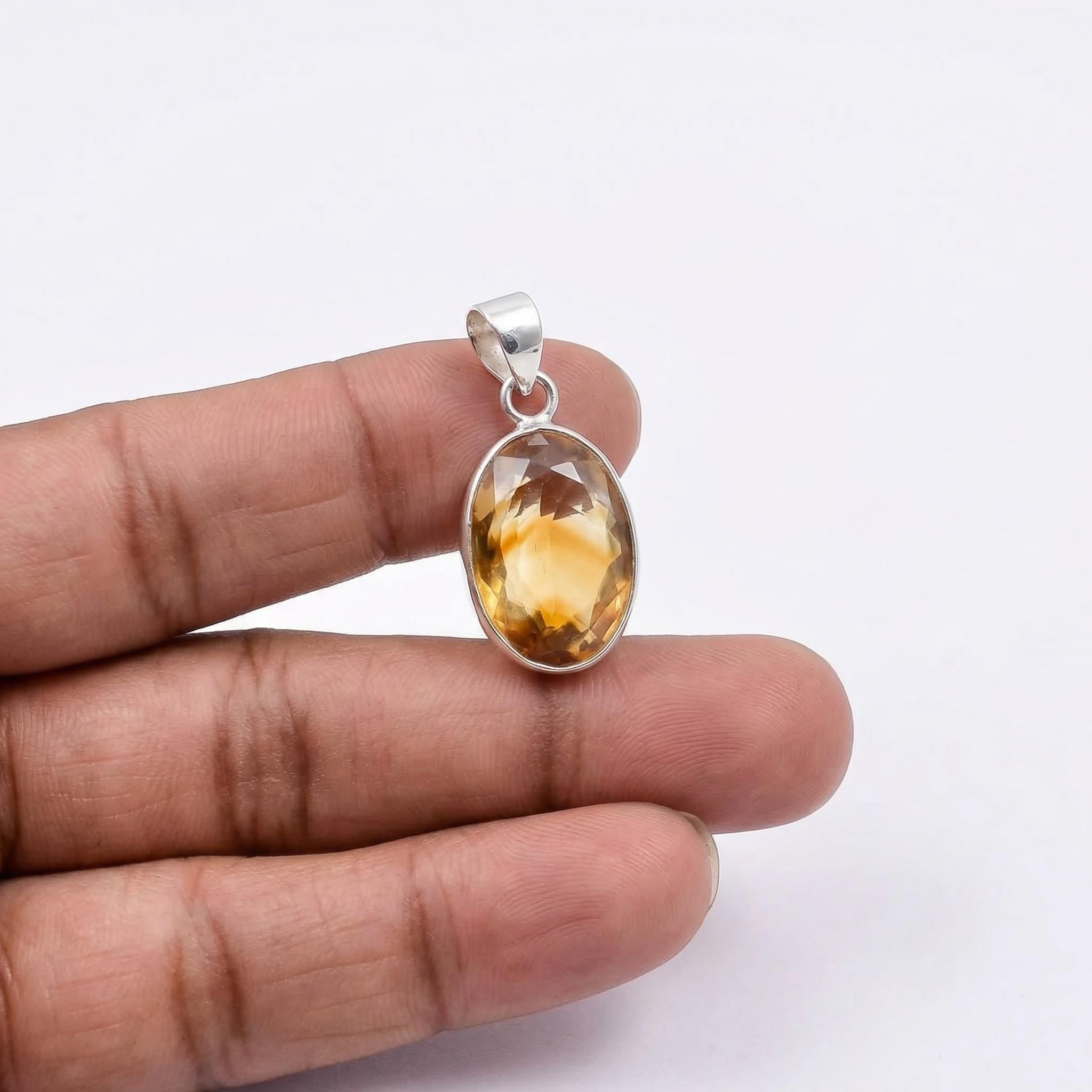 Oval Citrine Sterling Silver Pendant – November Birthstone, Golden Gemstone Charm
