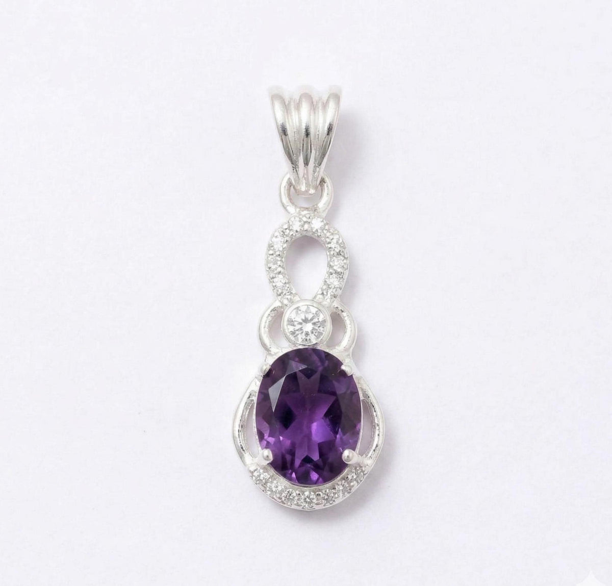 Amethyst Oval Pendant, Sterling Silver Swirl Necklace – February Birthstone Jewelry