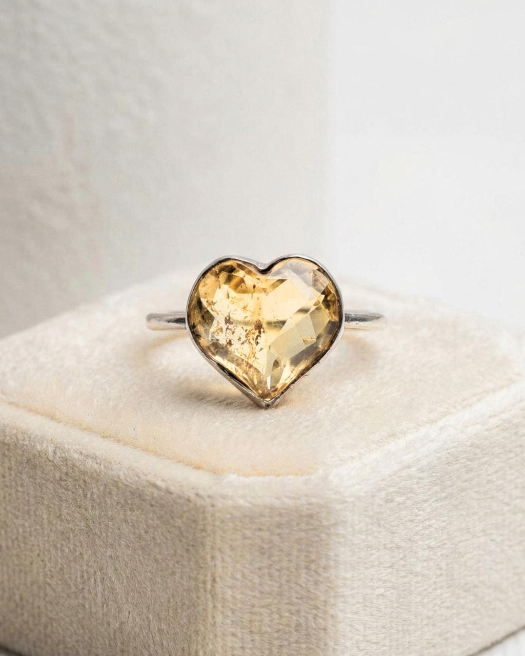 Citrine Heart Ring – 925 Sterling Silver, Faceted Yellow Gemstone, Handmade Promise or Statement Ring