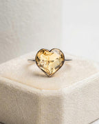 Citrine Heart Ring – 925 Sterling Silver, Faceted Yellow Gemstone, Handmade Promise or Statement Ring