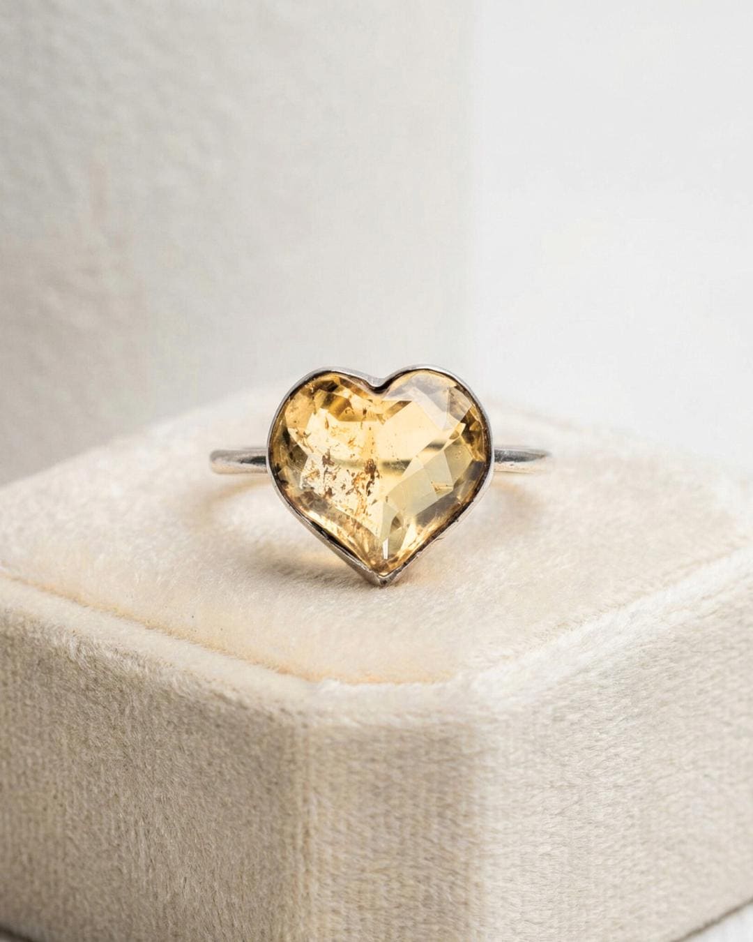 Citrine Heart Ring – 925 Sterling Silver, Faceted Yellow Gemstone, Handmade Promise or Statement Ring
