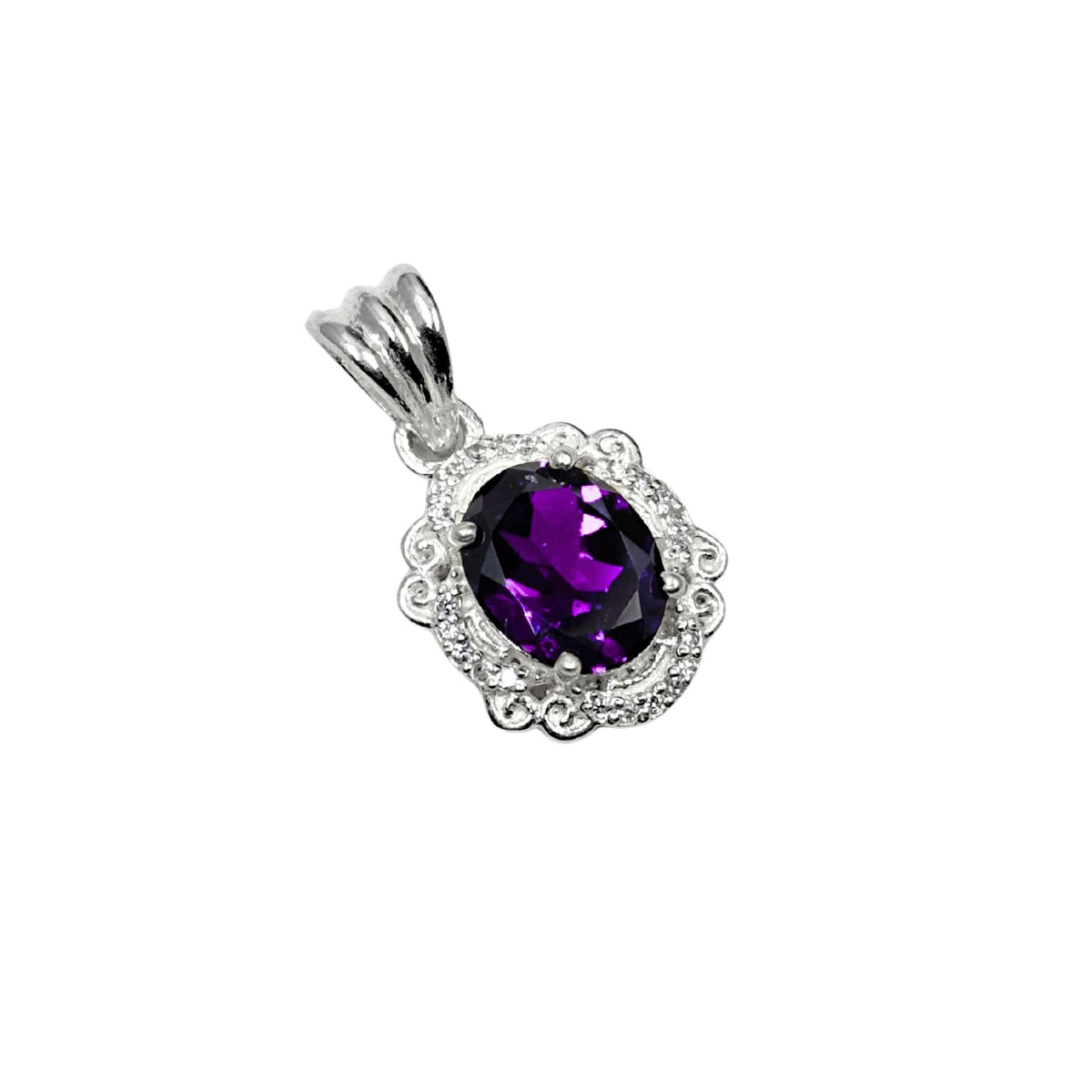 Amethyst CZ Halo Pendant in 925 Sterling Silver – Vintage Style Oval Purple Gemstone Necklace, February Birthstone Jewelry Gift for Her