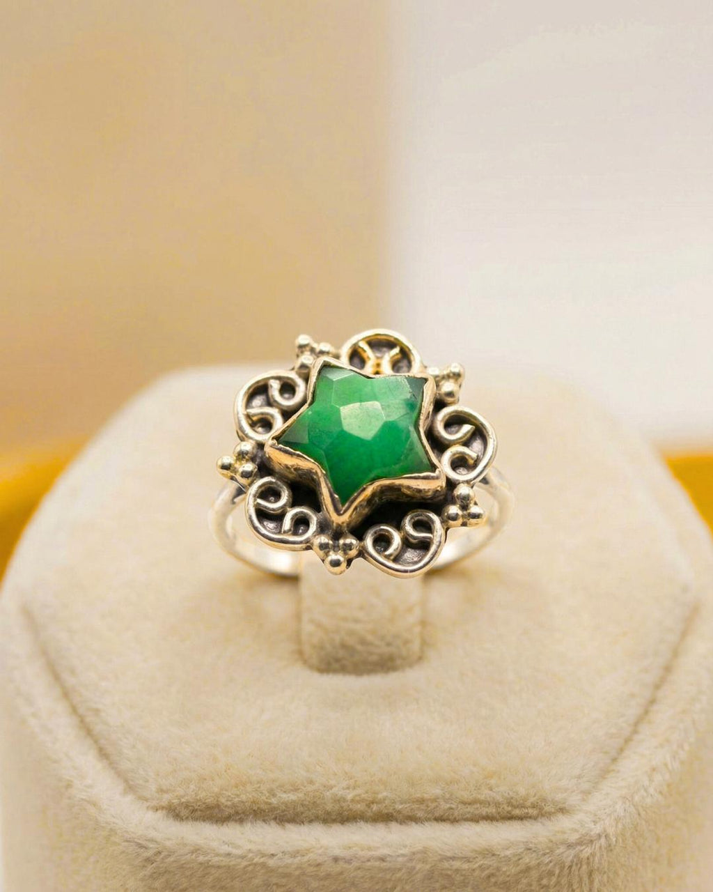 Green Onyx Star Ring: 925 Sterling Silver Celestial Jewelry