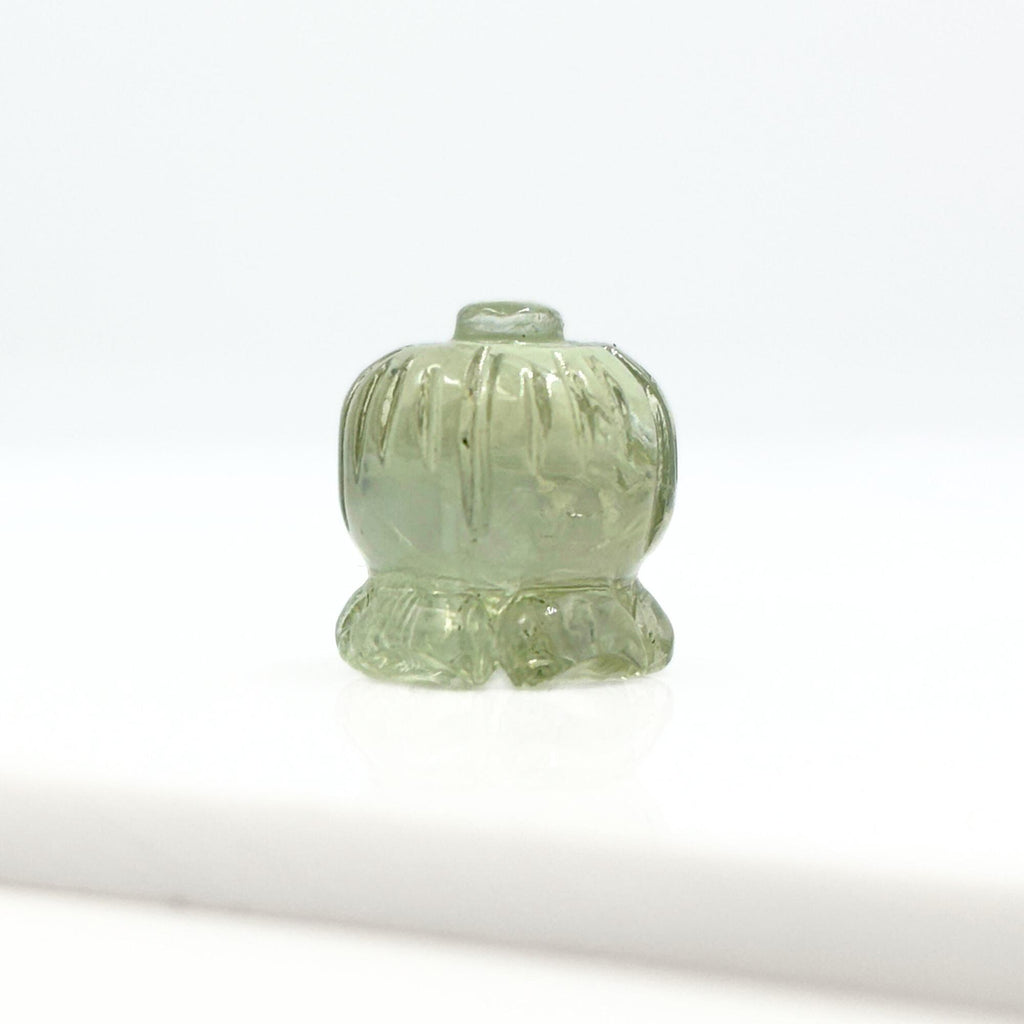 Hand-Carved Green Amethyst Lotus Gemstone, Prasiolite Carving