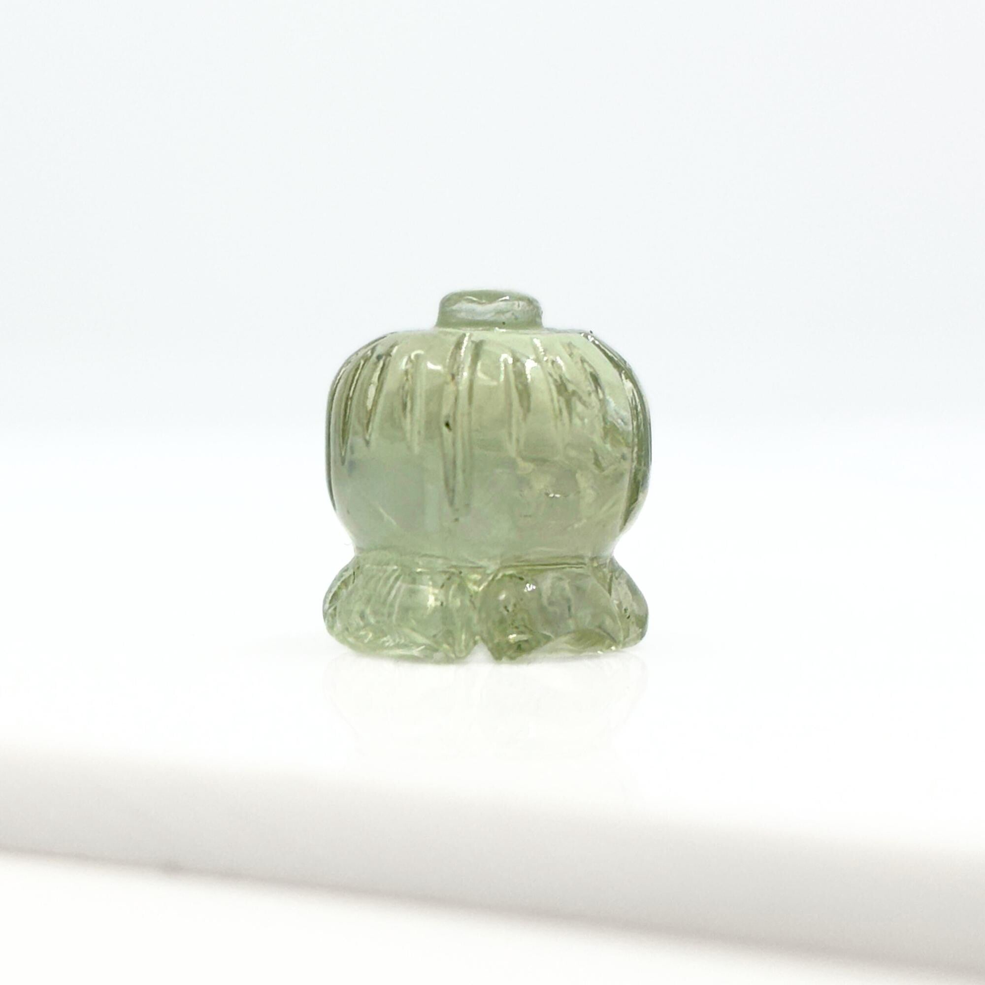 Hand-Carved Green Amethyst Lotus Gemstone, Prasiolite Carving