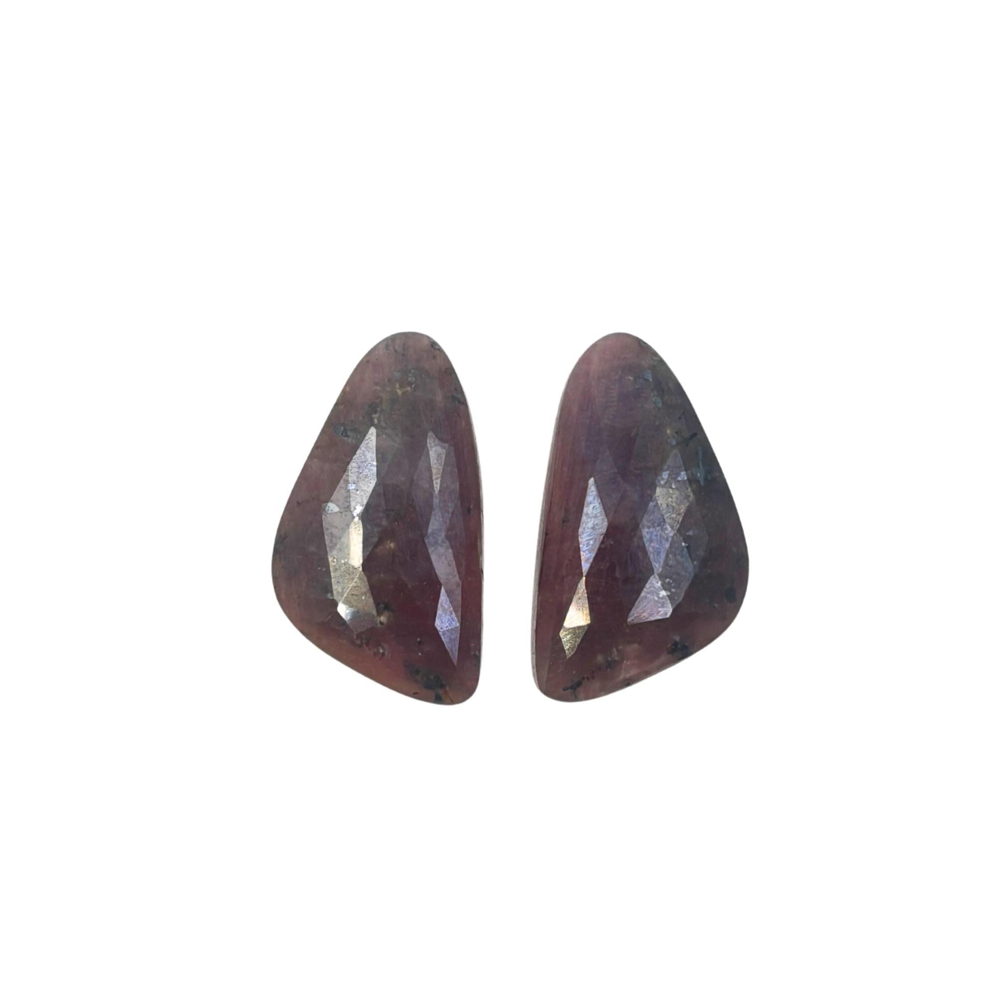 Rose Cut Sapphire Gemstone Slices: Natural Untreated Pair, Fancy Shape