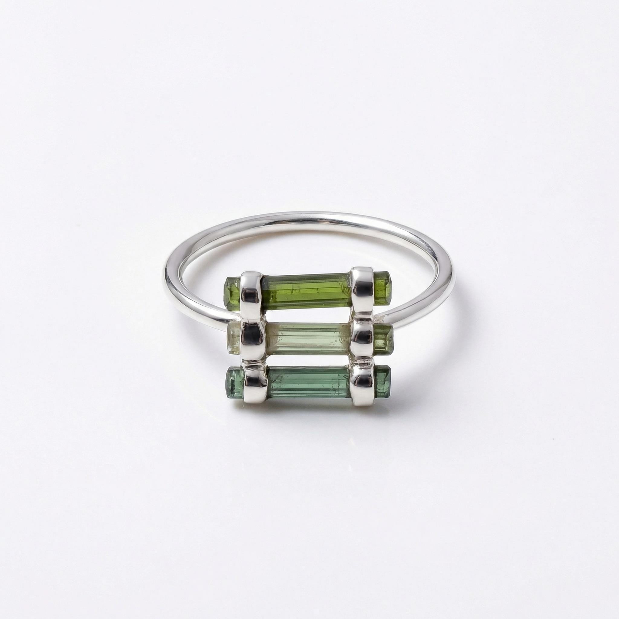 Raw Green Tourmaline Sterling Silver Ring: Handmade Open Band Jewelry