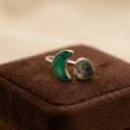 Sterling Silver Green Onyx Moon & Heart Ring: Adjustable Gemstone Band