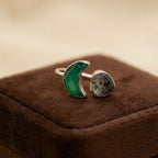 Sterling Silver Green Onyx Moon & Heart Ring: Adjustable Gemstone Band