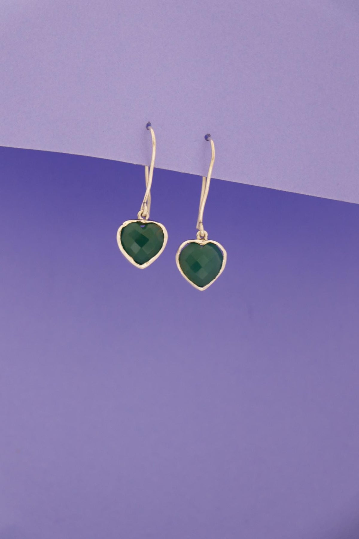 Green Onyx Heart Drop Earrings | 925 Sterling Silver Dangle Gemstone