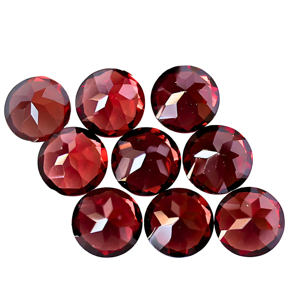 Red Garnet Gemstone Lot: 8mm Round Cut, Faceted, Jewelry Making (9 Pcs)