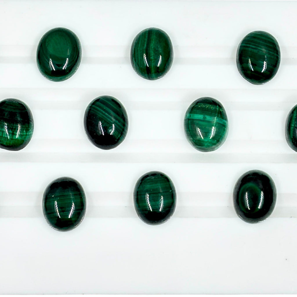 Malachite Oval Cabochons - AAA Grade, 10x8mm, Pack of 5