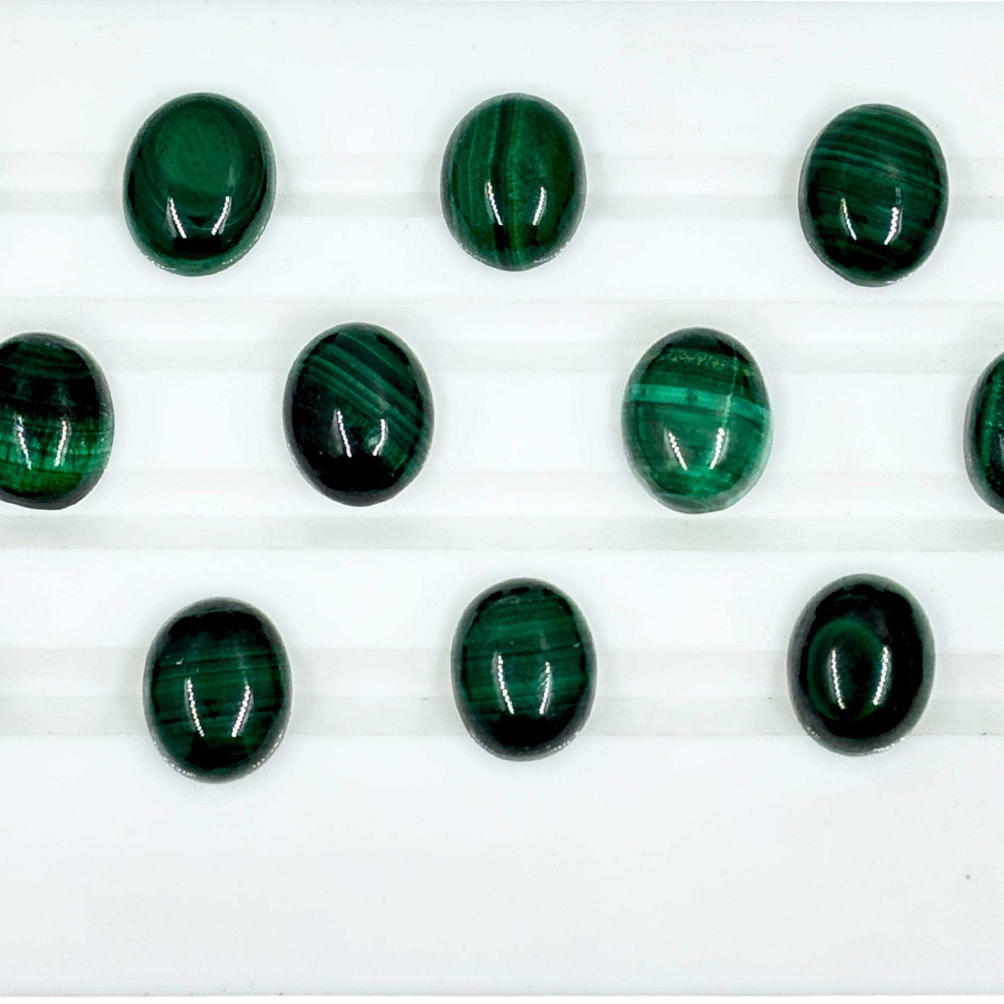 Malachite Oval Cabochons - AAA Grade, 10x8mm, Pack of 5