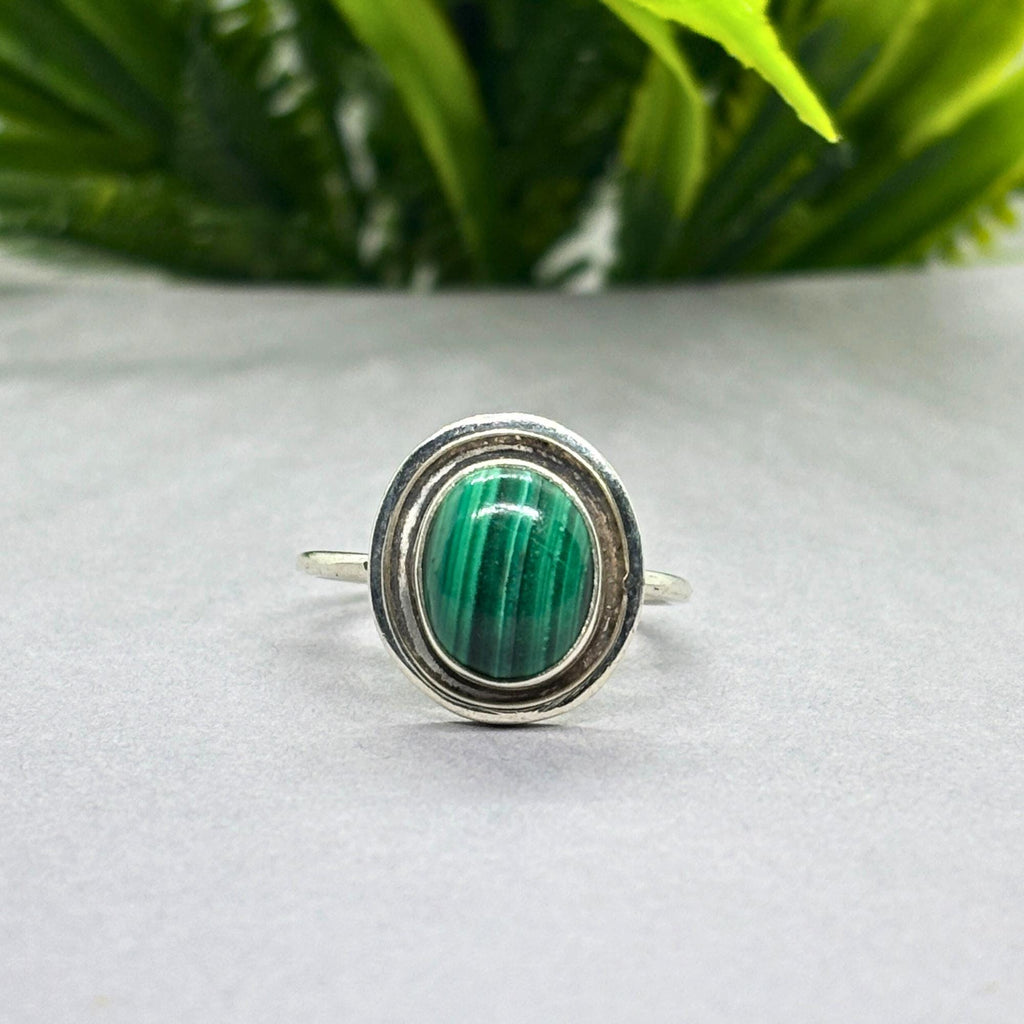 Malachite Sterling Silver Ring: Oval Green Gemstone, Boho Statement