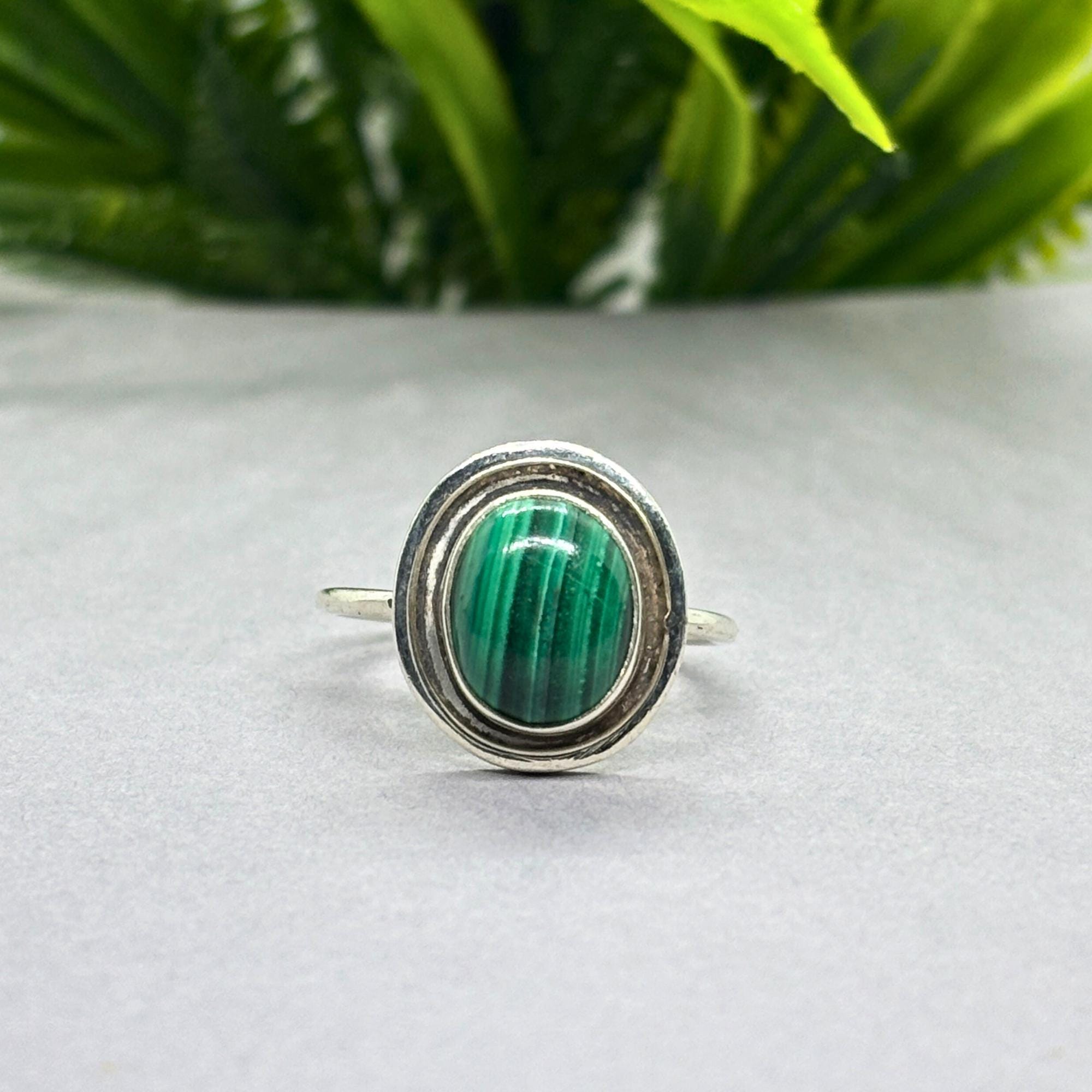 Malachite Sterling Silver Ring: Oval Green Gemstone, Boho Statement