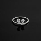 Sterling Silver CZ Heart Ring, Dual Pear Pavé Open Band, Dainty Stackable Promise Ring