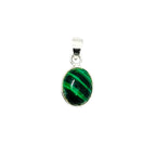 Malachite Pendant Necklace - Oval Green Gemstone, Sterling Silver Charm