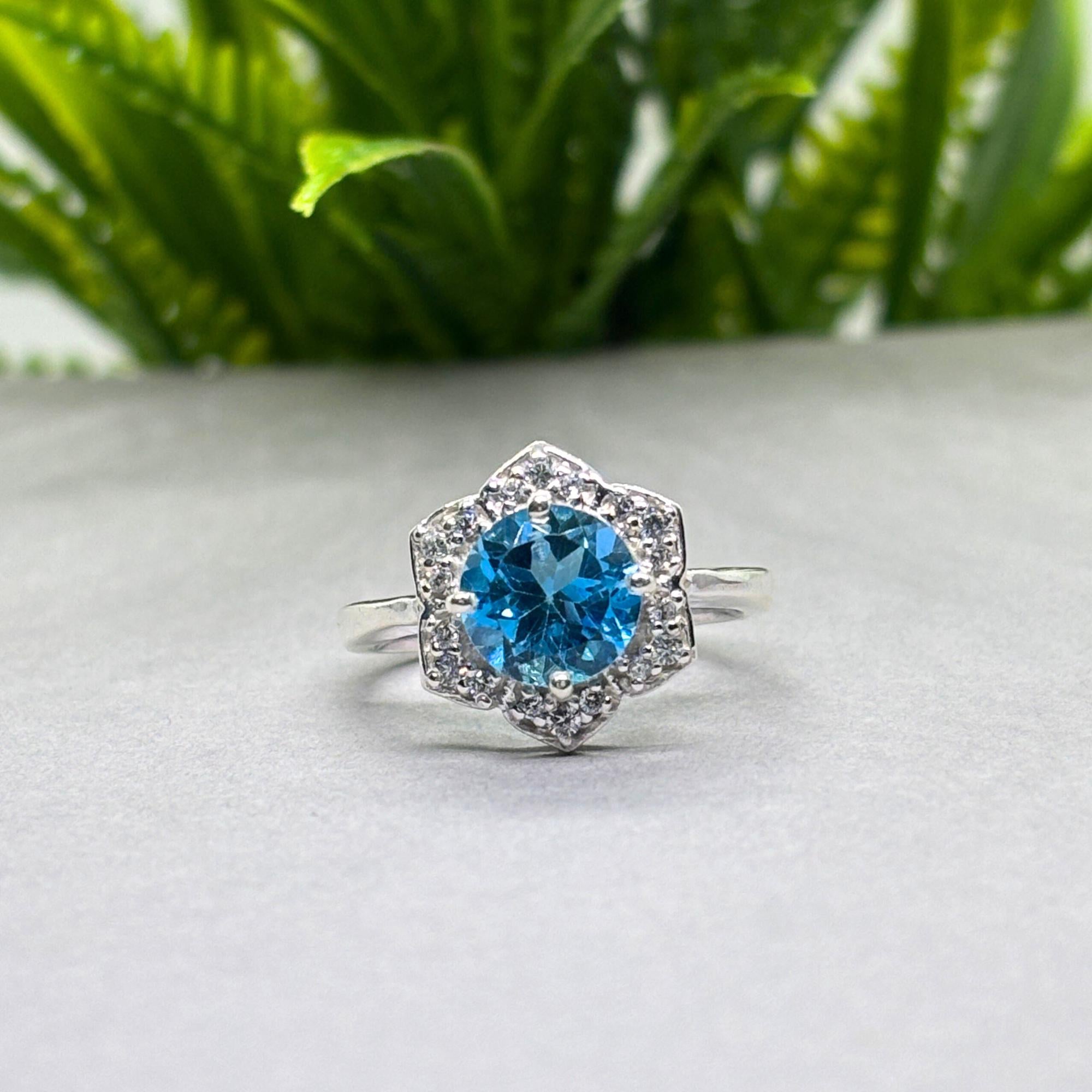 Natural Topaz Round Ring | 925 Sterling Silver | November Birthstone | Floral Gemstone Band | Handmade in Jaipur