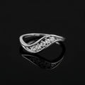 Sterling Silver CZ Wave Ring, Five Pavé Stones, Dainty Stackable Band