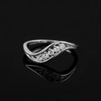 Sterling Silver CZ Wave Ring, Five Pavé Stones, Dainty Stackable Band
