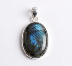 Labradorite Oval Pendant: Sterling Silver Celestial Necklace