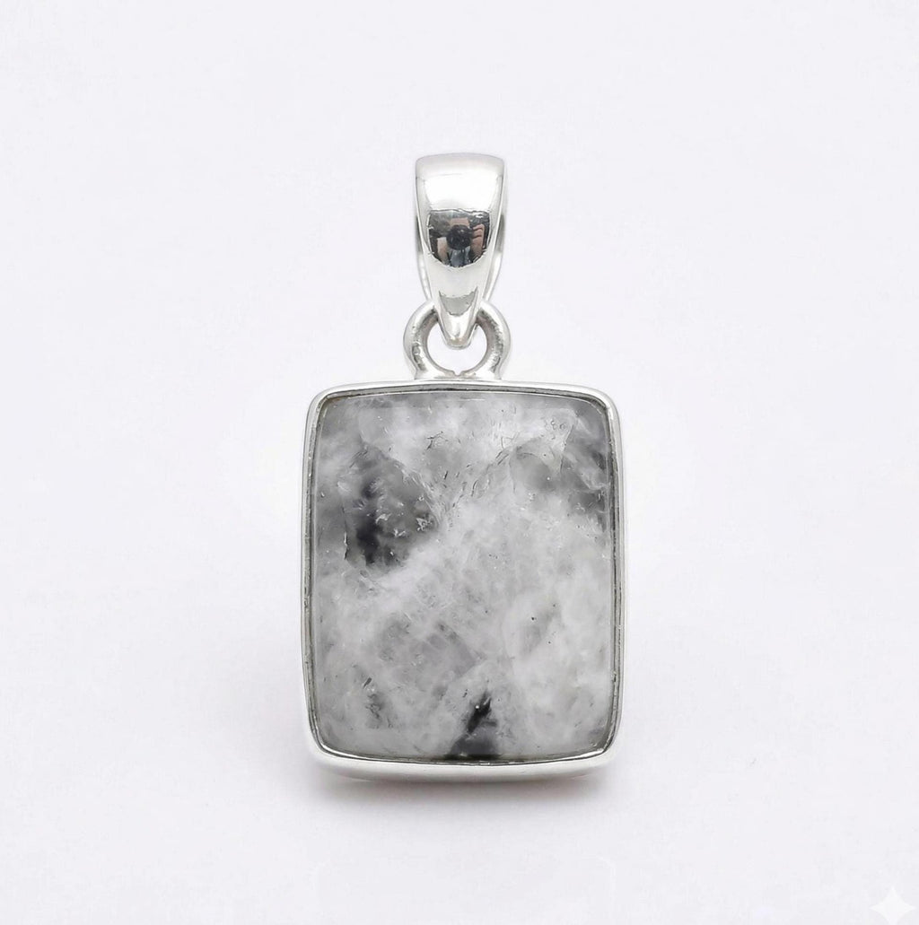 Rectangle Moonstone Pendant – Sterling Silver Boho Gemstone Jewelry