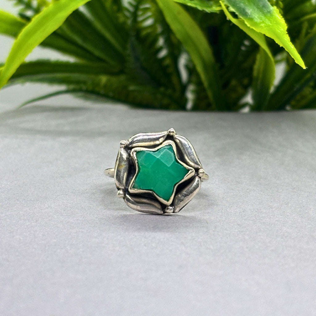 Green Onyx Star Ring: 925 Sterling Silver Celestial Jewelry