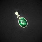 Malachite Pendant Necklace - Oval Green Gemstone, Sterling Silver Charm