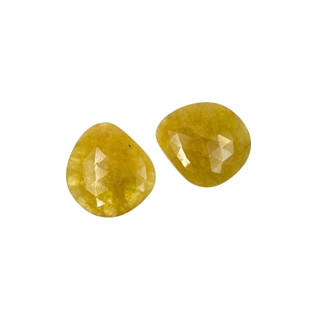Rose Cut Yellow Sapphire Gemstone Slices: Natural Untreated Pair