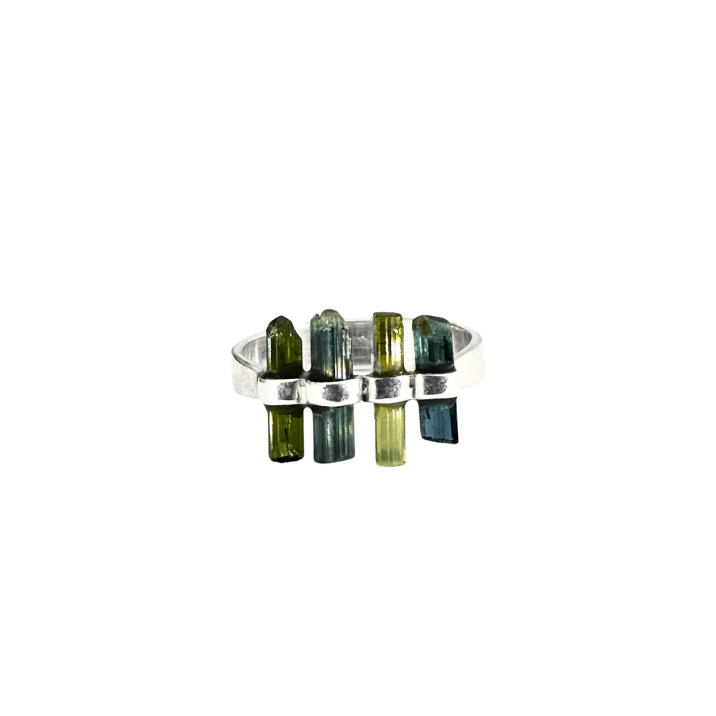 Raw Green Tourmaline Bar Ring: Sterling Silver October Birthstone