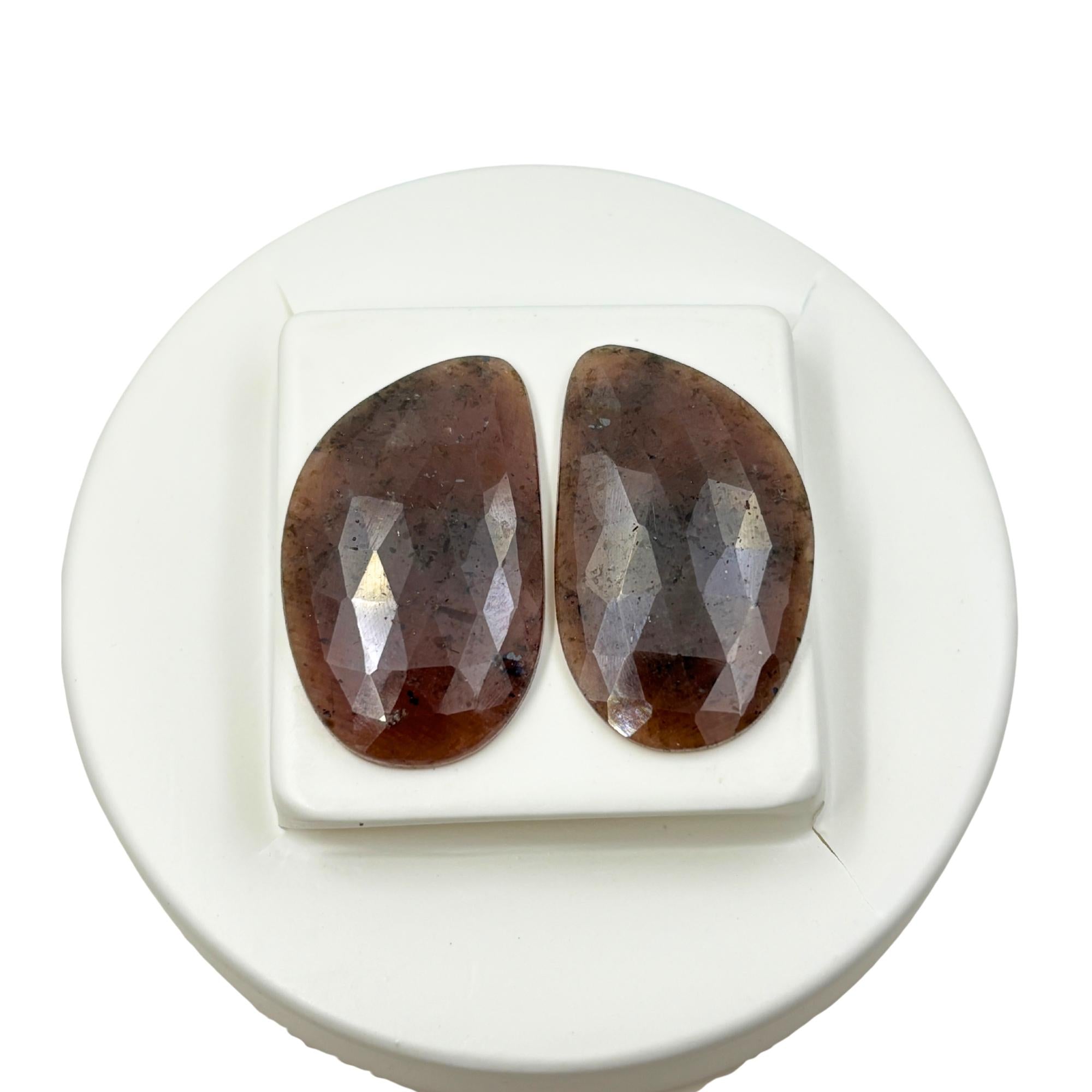 Rose Cut Sapphire Gemstone Slices: Untreated Natural Pair