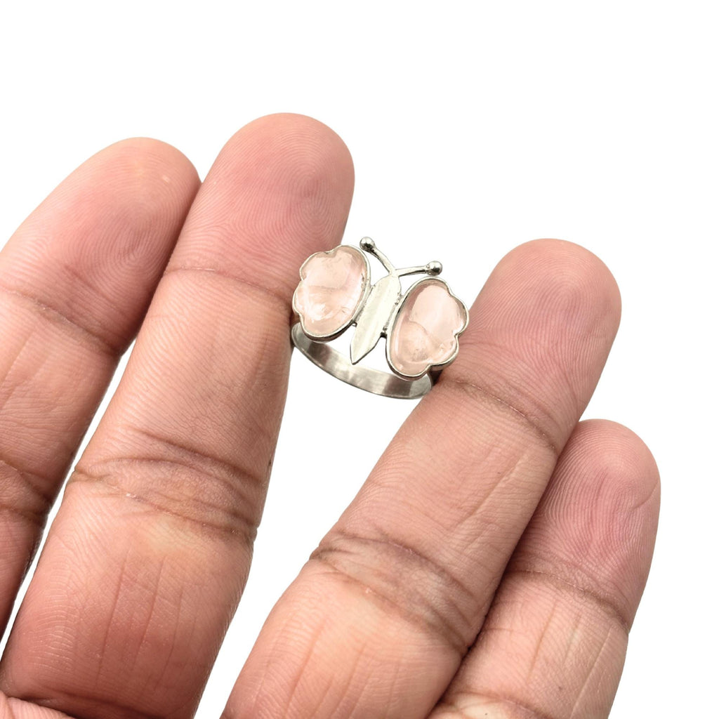 Rose Quartz Butterfly Ring: Sterling Silver Gemstone Statement Jewelry