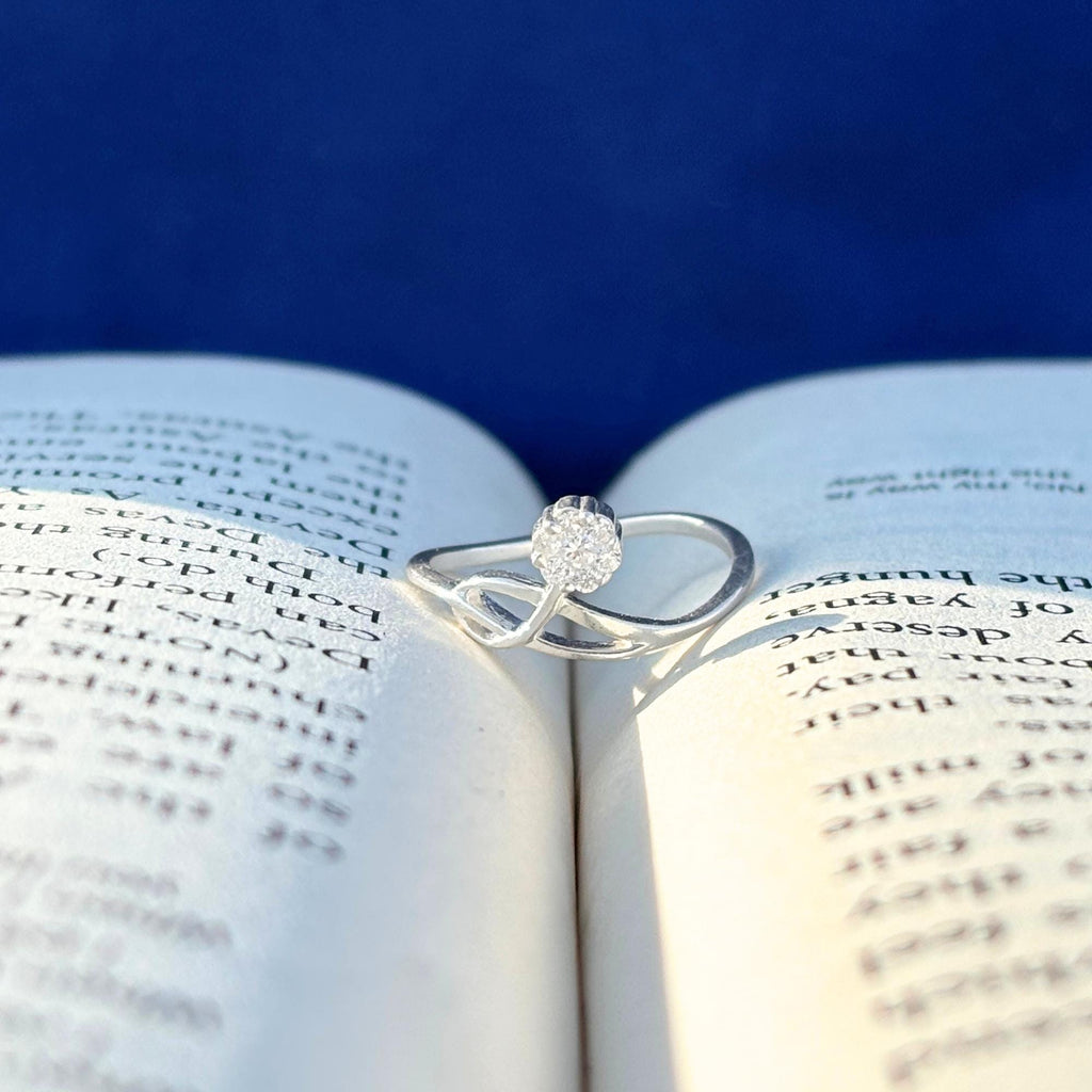 925 Sterling Silver CZ Infinity Ring - Dainty Swirl Band Sparkling Solitaire, Romantic Promise Ring, Everyday Stacking Jewelry Gift for Her