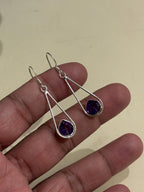 Amethyst Drop Earrings 925 Sterling Silver | Pan Gemstone Dangle | February Birthstone | Handmade Jewelry