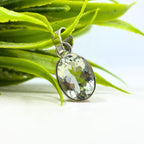 Green Amethyst Oval Pendant in 925 Sterling Silver – Faceted Solitaire Necklace Charm, Minimalist Light Green Gemstone Jewelry Gift for Her