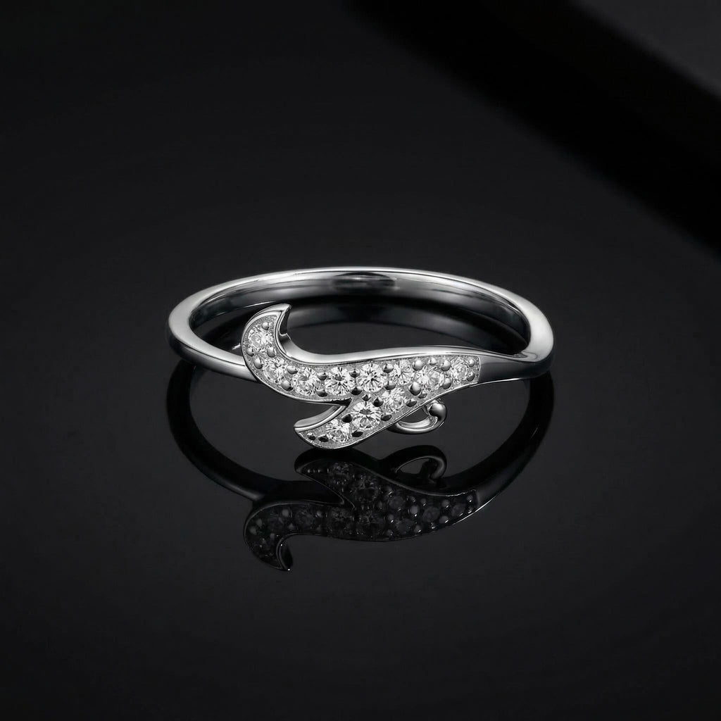 Sterling Silver CZ Swoosh Ring, Pavé Curved Band, Boho Stacking Jewelry