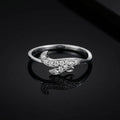 Sterling Silver CZ Swoosh Ring, Pavé Curved Band, Boho Stacking Jewelry