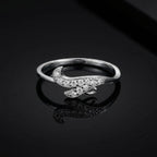 Sterling Silver CZ Swoosh Ring, Pavé Curved Band, Boho Stacking Jewelry
