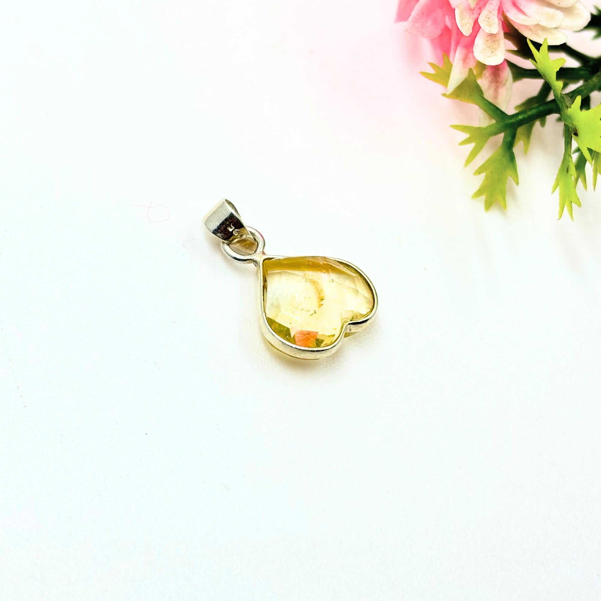 Citrine Heart Pendant in 925 Sterling Silver – Dainty Yellow Gemstone Necklace Charm, November Birthstone Jewelry Gift for Her