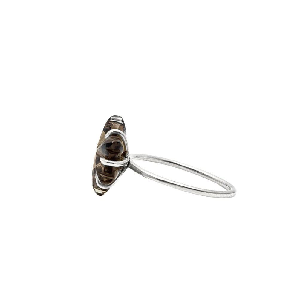 Smoky Quartz Flower Ring: 925 Sterling Silver, Hand-Carved Floral Jewelry