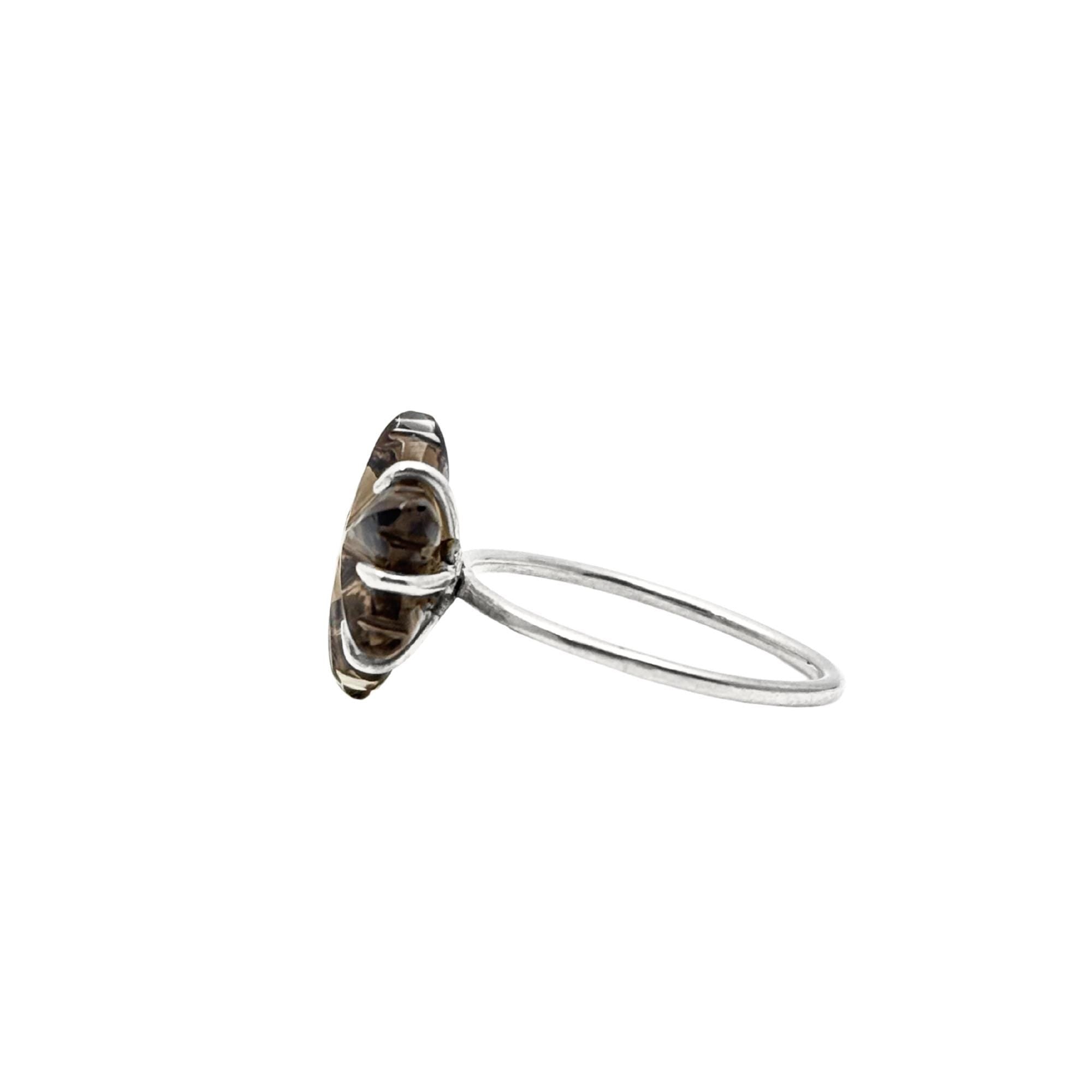 Smoky Quartz Flower Ring: 925 Sterling Silver, Hand-Carved Floral Jewelry