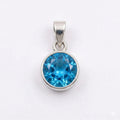 Sterling Silver Blue Topaz Pendant – Round Faceted December Birthstone Necklace