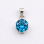 Sterling Silver Blue Topaz Pendant – Round Faceted December Birthstone Necklace