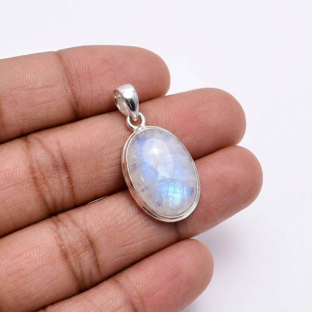 Oval Moonstone Pendant – Sterling Silver Boho Gemstone Necklace