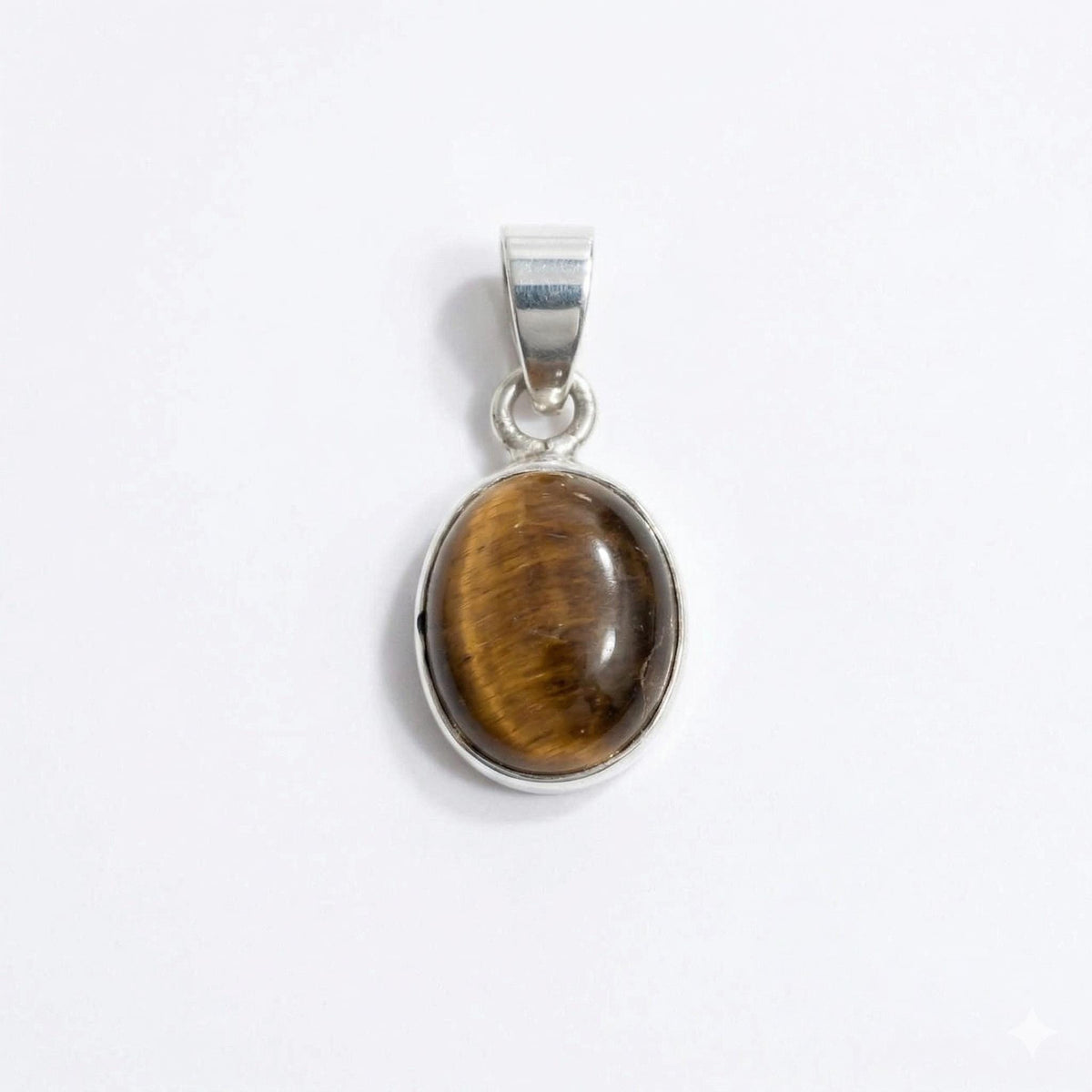 Tiger Eye Pendant Necklace: 925 Sterling Silver, Golden Brown Crystal
